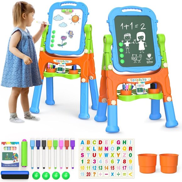 Kids Easel Standing Art Easel for Kids Double Sided Children Pink Purple Easel